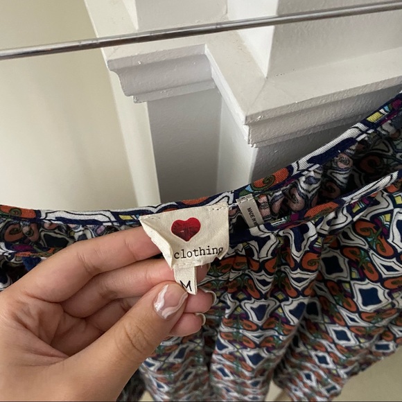 ONE LOVE CLOTHING Blue Tribal Patterned Off Shoulder Longsleeve Boho Top - Picture 4 of 7